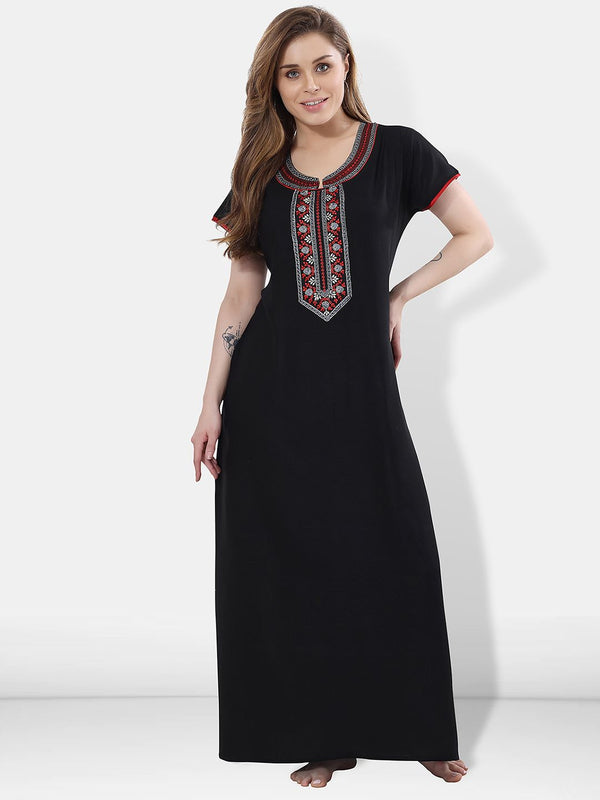 Be You Black Embroidered Maxi Nightdress