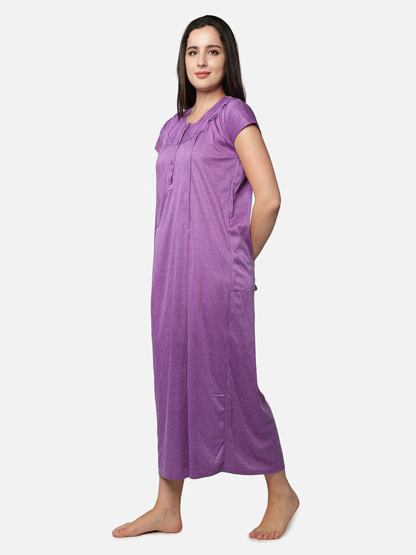 Be You Women Purple Striped Maxi Maternity Nightdress