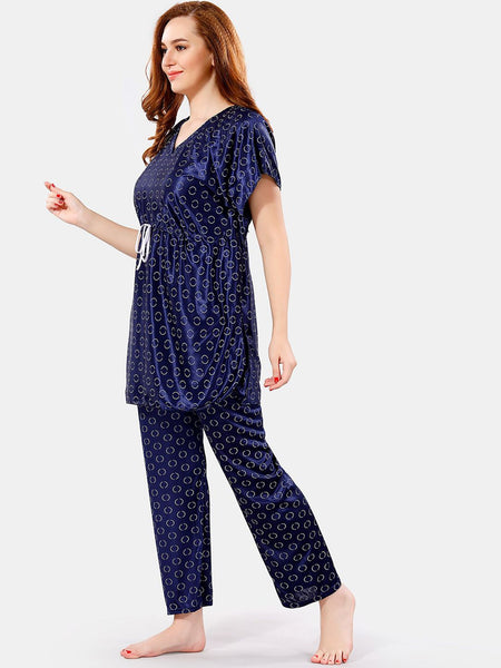 Be You Geometric Printed Satin Night Suit