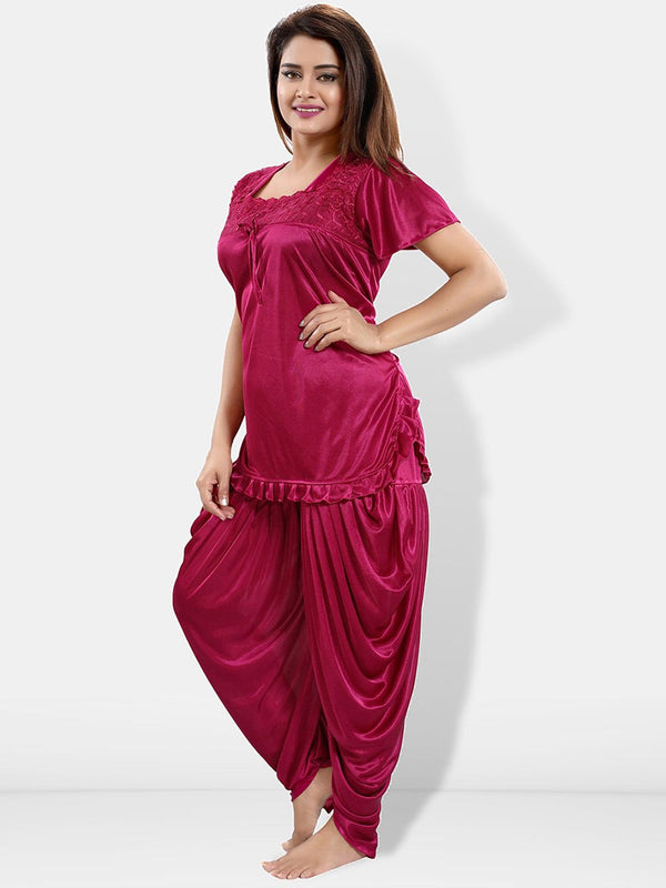 Be You Short Sleeves Lace Satin Top & Patiyala