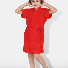 Be You Red Solid Cotton Drawstring Knee Length Bath Robe