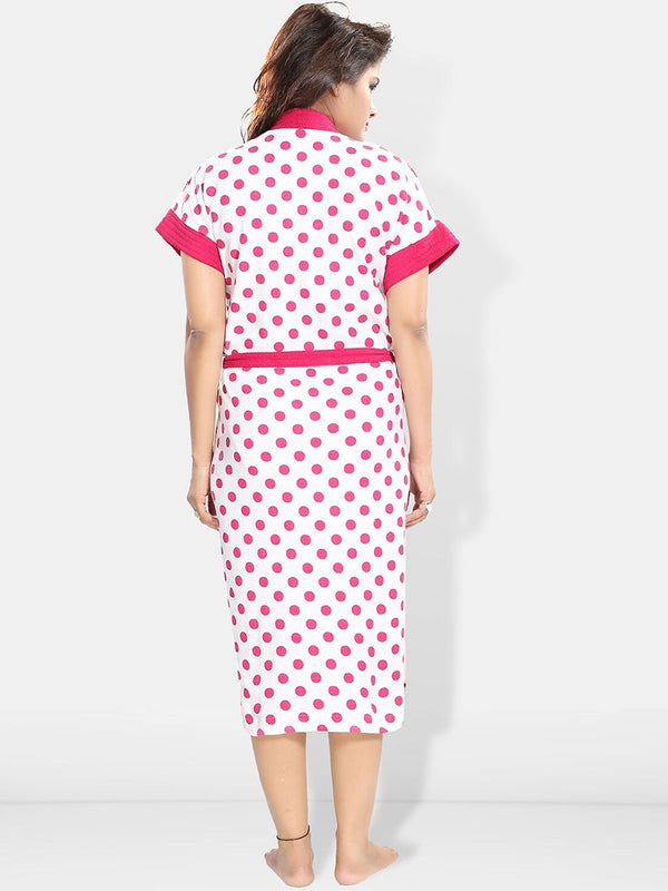 Be You Women Polka Dots Printed Terry Cotton Bath Robe With Belt