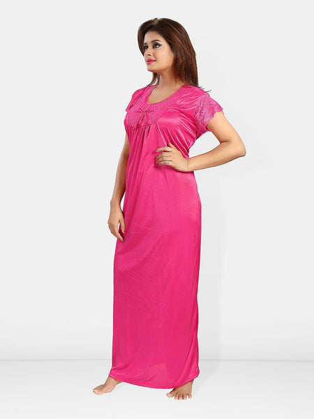 Be You Self Design Satin Maxi Nightdress