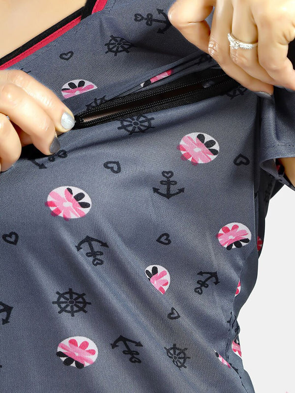 Be You Floral Printed Satin Maternity Maxi Sweat Nightdress