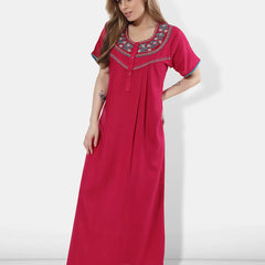 Be You Women Pink Embroidered Maxi Nightdress