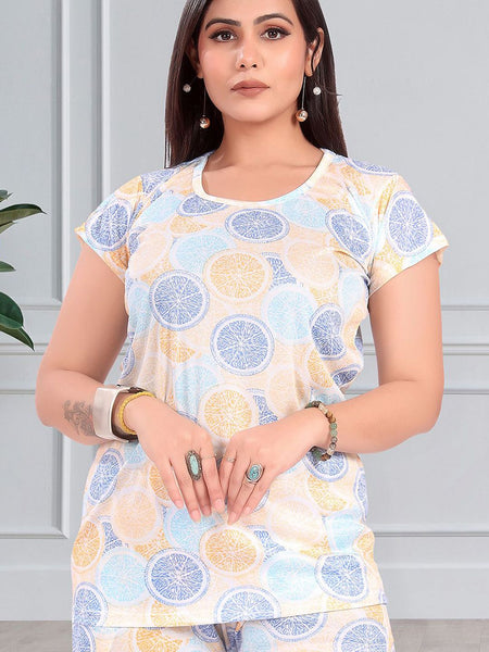Be You Women Abstract Printed Round Neck Night suit