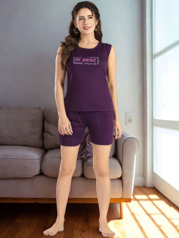 Be You Women Typography Printed T-shirt Shorts Night suit