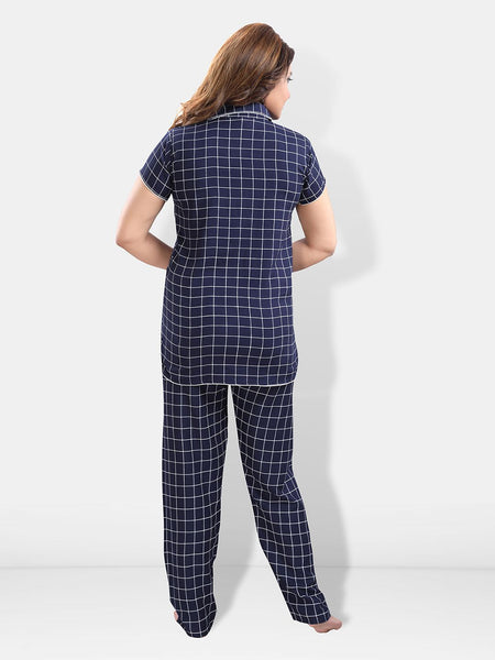 Be You Lapel Collar Checked Night suit