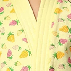 Be You Strawberry Printed Yellow Conversational Cotton Drawstring Knee Length Bath Robe
