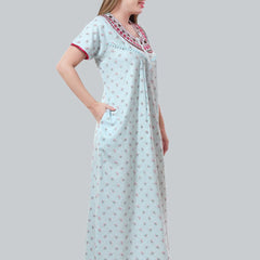 Be You Blue Embroidered Maxi Nightdress