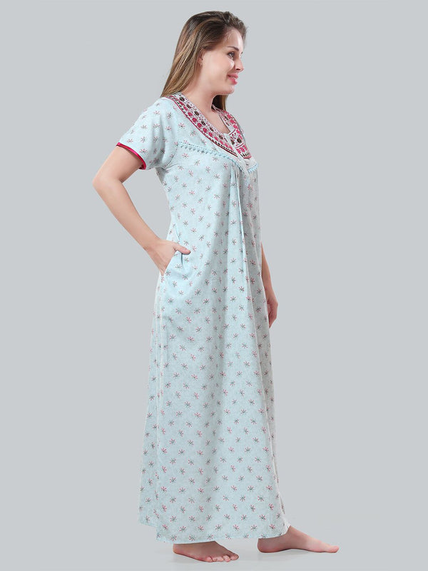 Be You Blue Embroidered Maxi Nightdress