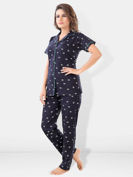 Be You Women 2 Black & White Conversational Printed Night suit