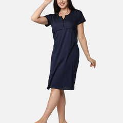 Be You Navy Blue Cotton Blend Nightdress