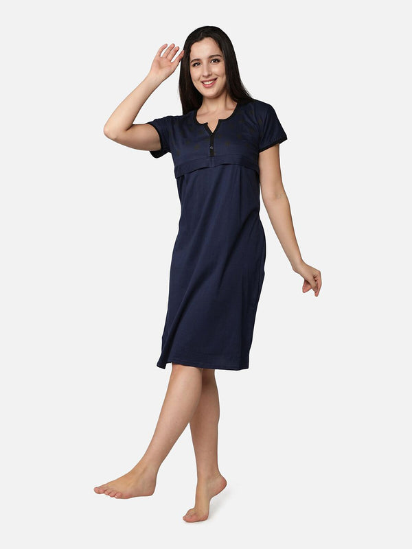 Be You Navy Blue Cotton Blend Nightdress