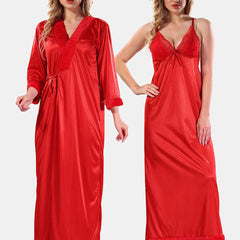 Be You V Neck Lace Up Details Satin Maxi Nightdress With Robe
