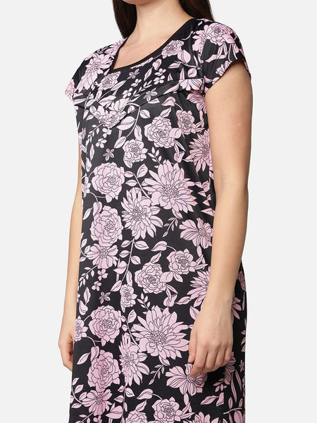 Be You Women Pink Printed Maxi Nightdress