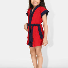 Be You Two Tone Red Solid Cotton Drawstring Knee Length Bath Robe