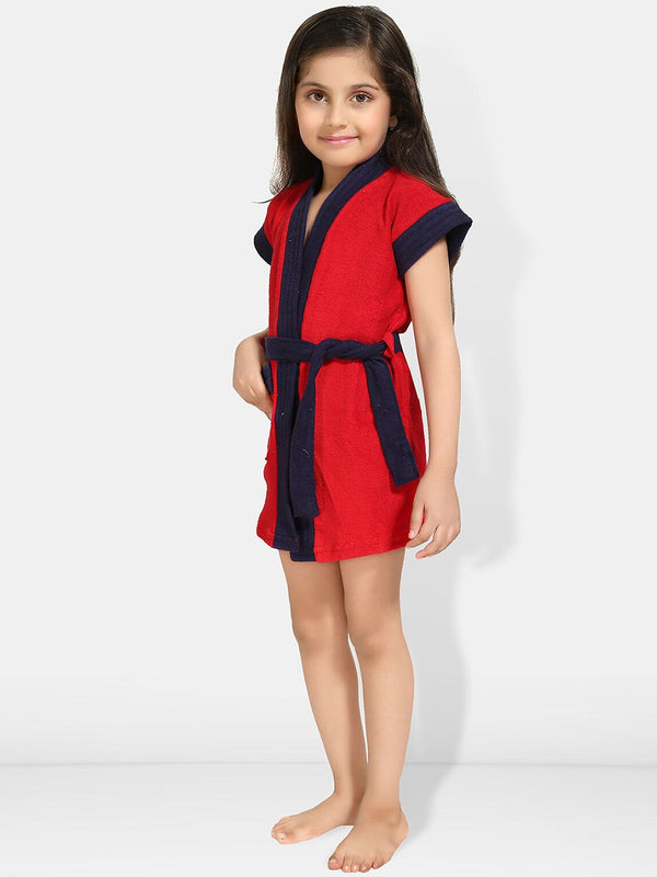 Be You Two Tone Red Solid Cotton Drawstring Knee Length Bath Robe