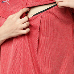 Be You Women Red Embroidered Maxi Maternity Nightdress