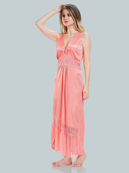 Be You Floral Lace V-Neck Satin Night Dress With Robe