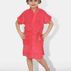 Be You Peach Solid Cotton Drawstring Knee Length Bath Robe