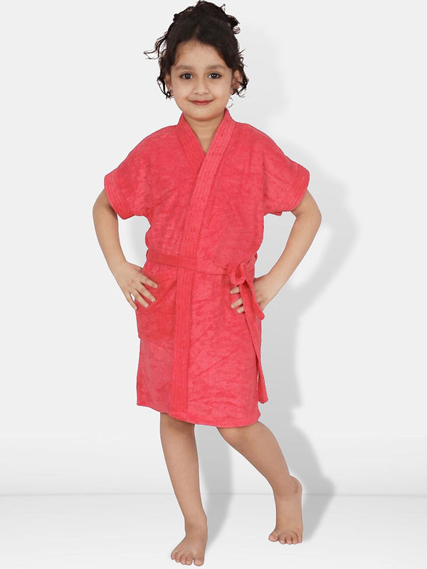 Be You Peach Solid Cotton Drawstring Knee Length Bath Robe