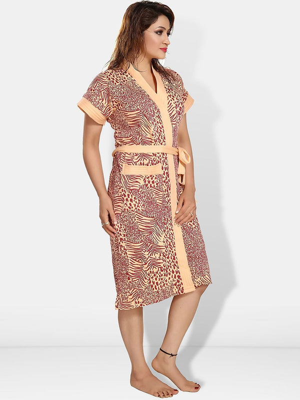 Be You Women Printed Cotton Anti-bacterial Super Soft Bath Robe With Belt