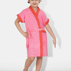 Be You Two-Tone Peach Solid Cotton Drawstring Knee Length Bath Robe