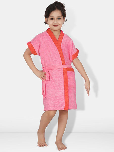 Be You Two-Tone Peach Solid Cotton Drawstring Knee Length Bath Robe