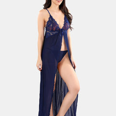 Be You Net Self Design Baby Doll Dress With Thong