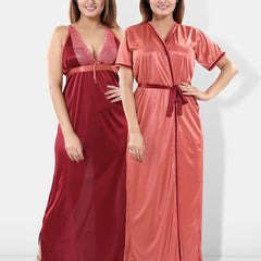 Be You V-Neck Satin Maxi Wrap Nightdress With Robe