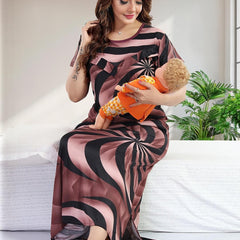 Be You Sarina Satin Spiral Printed Maternity Maxi Nightdress