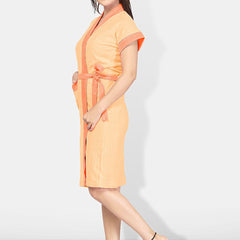Be You Two-Tone Peach Solid Cotton Drawstring Knee Length Bath Robe-L/XL