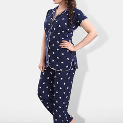 Be You Women Navy Graphic Printed Night suit