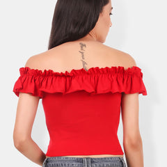 Be You Off-Shoulder Ruffles Cotton Bardot Crop Top