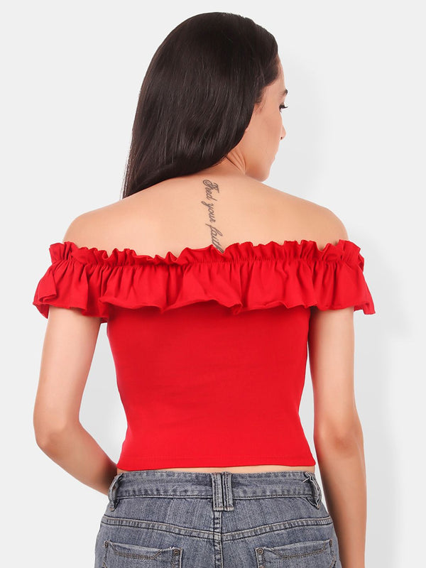 Be You Off-Shoulder Ruffles Cotton Bardot Crop Top