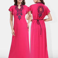 Be You Floral Embroidered Mandarin Collar Maxi Sweat Nightdress