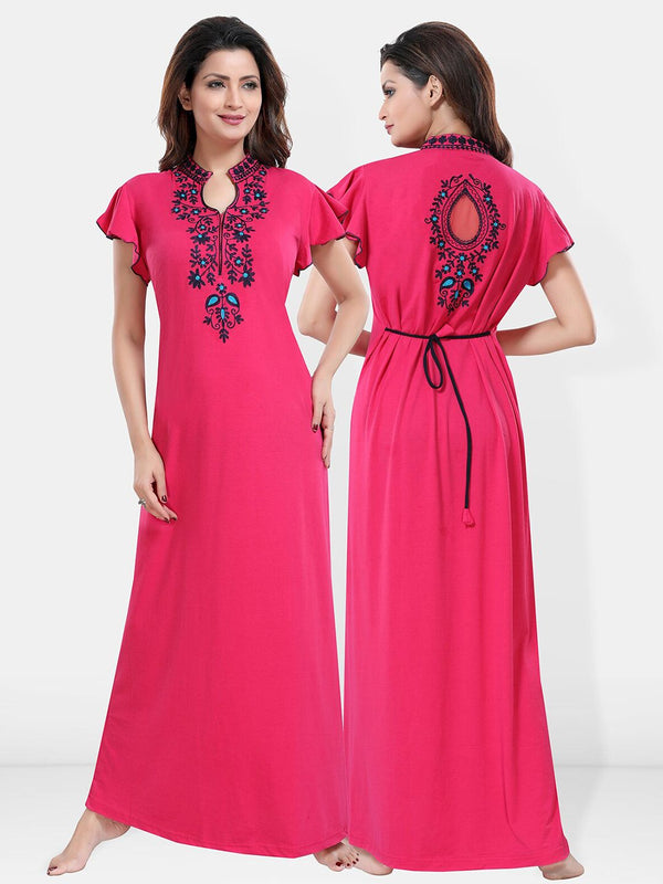 Be You Floral Embroidered Mandarin Collar Maxi Sweat Nightdress