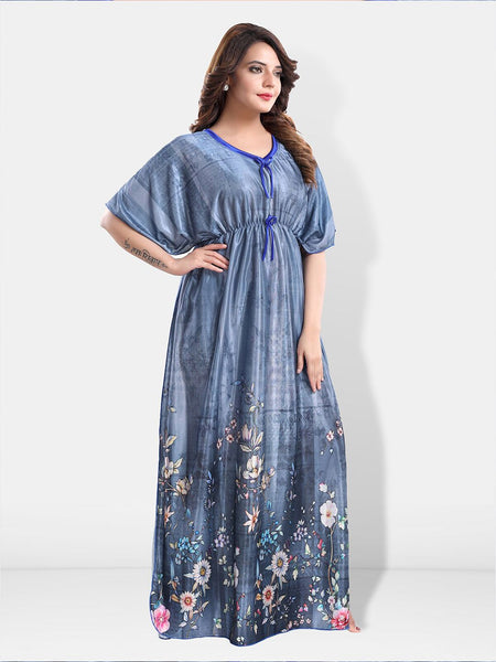 Be You Floral Printed Satin Maxi Kaftan Nightdress