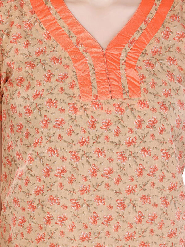 Be You Women Orange Printed Maxi Nightdress