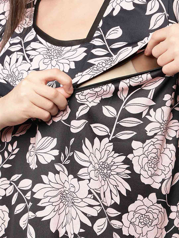 Be You Peach-Coloured Printed Maxi Nightdress
