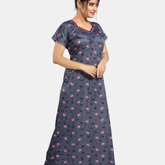 Be You Floral Printed Satin Maternity Maxi Sweat Nightdress