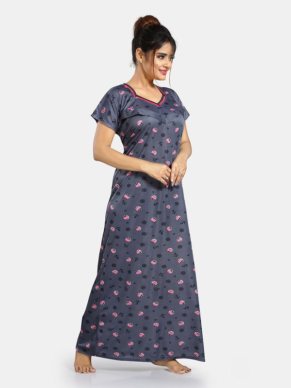 Be You Floral Printed Satin Maternity Maxi Sweat Nightdress