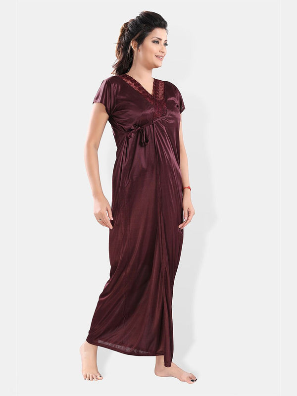 Be You Shoulder Straps Satin Night Suit With Robe
