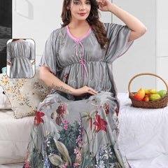 Be You Floral Printed V-Neck Satin Maxi Nightdress