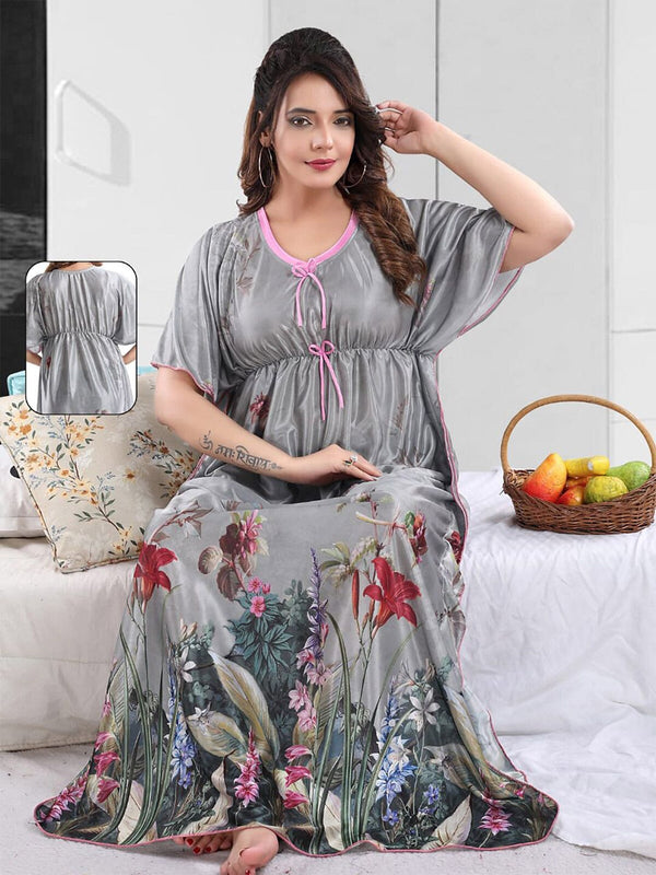 Be You Floral Printed V-Neck Satin Maxi Nightdress