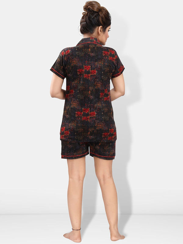 Be You Pack Of 2 Lapel Collar Abstract Printed Night Suits