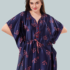 Be You Navy Blue Printed Maxi Kaftan Nightdress