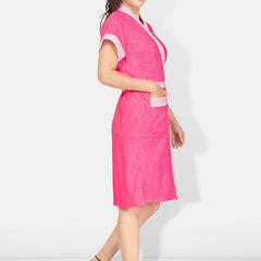 Be You Pink Solid Cotton Drawstring Knee Length Bath Robe-L/XL
