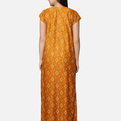 Be You Mustard Printed Maxi Nightdress